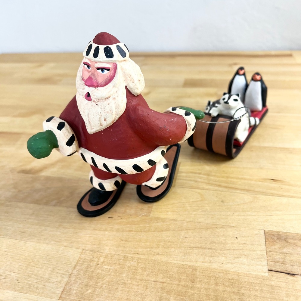 Dept 56 Santa Skiing Pulling Penguin Raccoon Sled‎ Woodland Christmas Decor